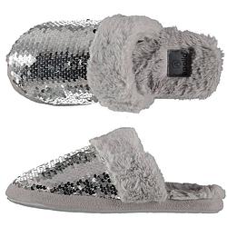 Foto van Dames instap slippers/pantoffels met pailletten grijs maat 39-40 - sloffen - volwassenen