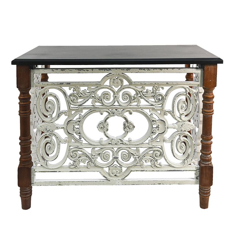 Foto van Clayre & eef sidetable 101*55*79 cm bruin wit hout rechthoek wandtafel haltafel console tafel bruin wandtafel haltafel