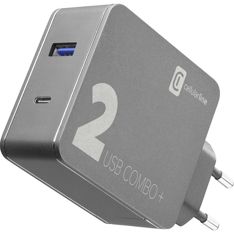 Foto van Cellularline achitkitc2cqcpd48k achitkitc2cqcpd48k usb-oplader thuis 2 x usb 2.0 bus a, usb-c bus