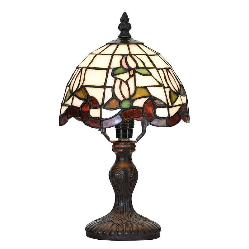 Foto van Lumilamp tiffany tafellamp ø 18*32 cm wit groen glas kunststof tiffany bureaulamp tiffany lampen glas in lood wit