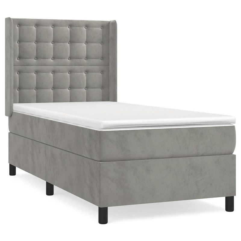 Foto van The living store boxspringbed - comfort - bed - 193 x 93 x 118/128 cm - lichtgrijs