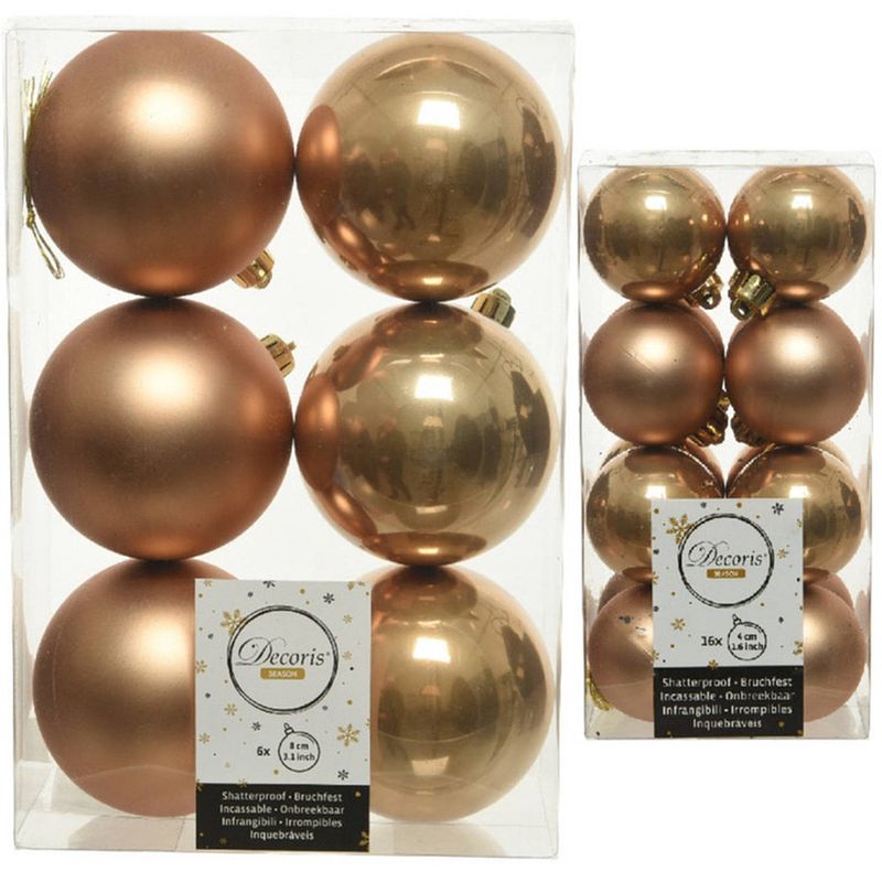 Foto van Kerstversiering kunststof kerstballen camel bruin 4-6 cm pakket van 40x stuks - kerstbal