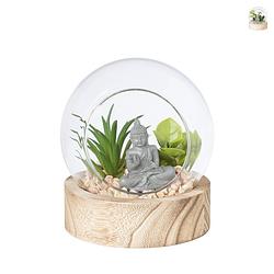 Foto van Kunstplant en boeddha in glazen bol - diverse varianten - ø13x14.5 cm