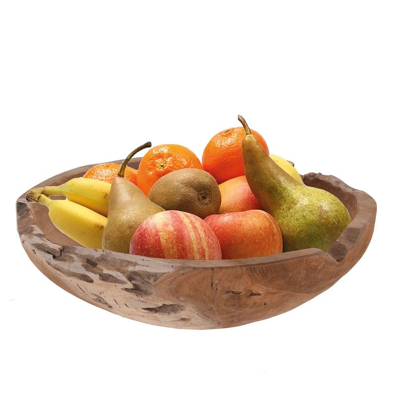 Foto van Fruitschaal rond teak hout 40 cm - fruitschalen