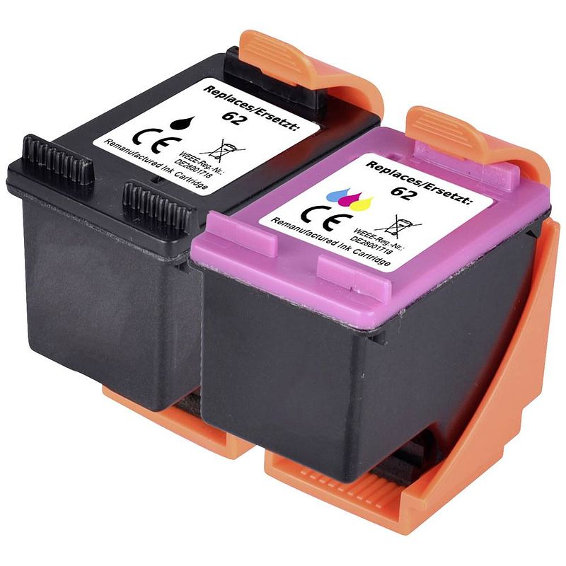 Foto van Renkforce inkt combipack vervangt hp 62 (n9j71ae) compatibel combipack zwart, cyaan, magenta, geel rf-i-hp62bkcmy2pk rf-5705430