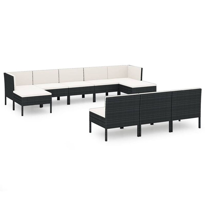 Foto van Vidaxl 10-delige loungeset met kussens poly rattan zwart