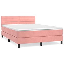 Foto van The living store boxspringbed - fluweel - pocketvering - middelhard - huidvriendelijk - roze - 193 x 144 x 78/88 cm