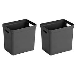 Foto van 2x kunststof opbergbakken/opbergmanden antraciet grijs 25 liter - opbergbox