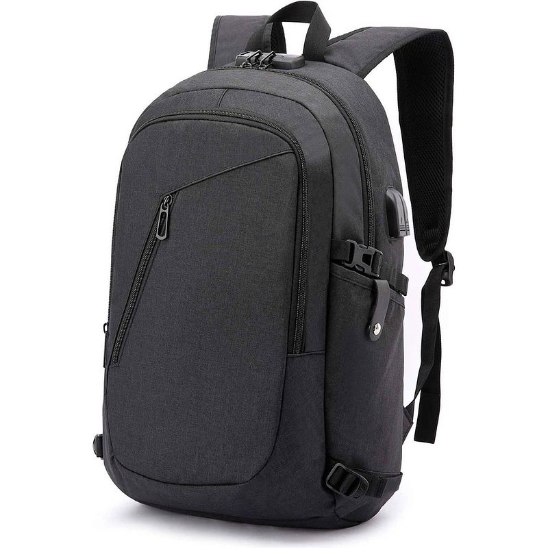 Foto van Anti diefstal waterdichte rugzak inclusief usb oplaadstation - laptop tas 14 t/m 15,6 inch - voor dames en heren- zwart