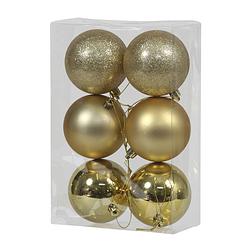 Foto van 6x gouden kunststof kerstballen 8 cm glans/mat/glitter - kerstbal