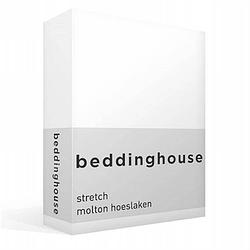 Foto van Beddinghouse multifit stretch molton hoeslaken - 80% katoen - 20% polyester - lits-jumeaux (200x200/220 cm) - wit