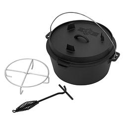 Foto van Dutch oven set bbq 9l zwart gietijzer met dekselheffer en onderzetter bbq#boss