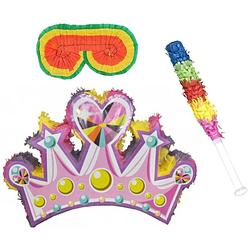 Foto van Verjaardag pinata prinsessen kroon van 61 cm set met stok en masker - pinatas