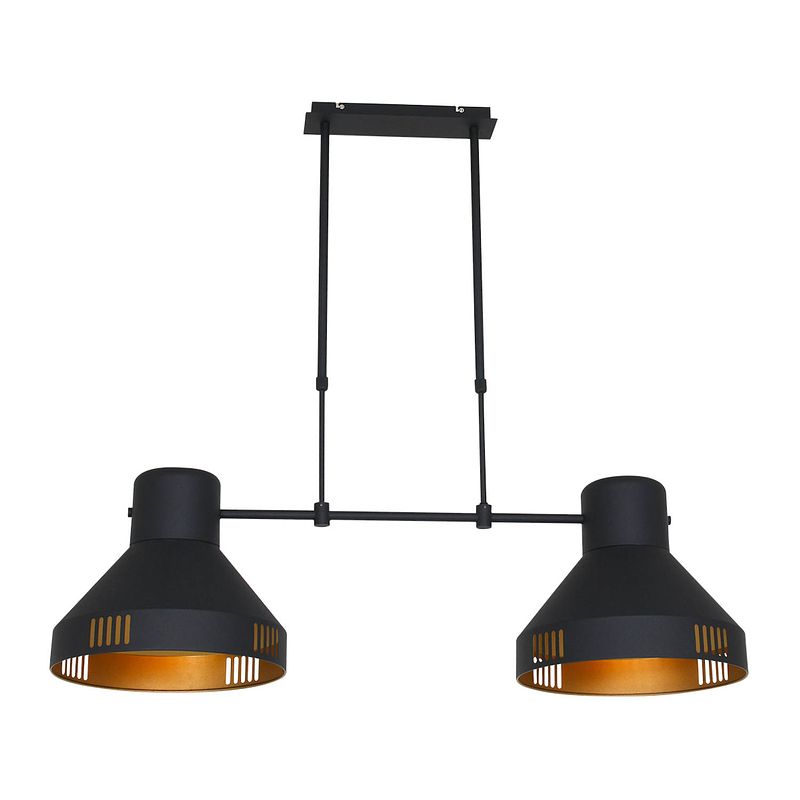 Foto van Industriële hanglamp - mexlite - metaal - industrieel - e27 - l: 105cm - voor binnen - woonkamer - eetkamer - zwart