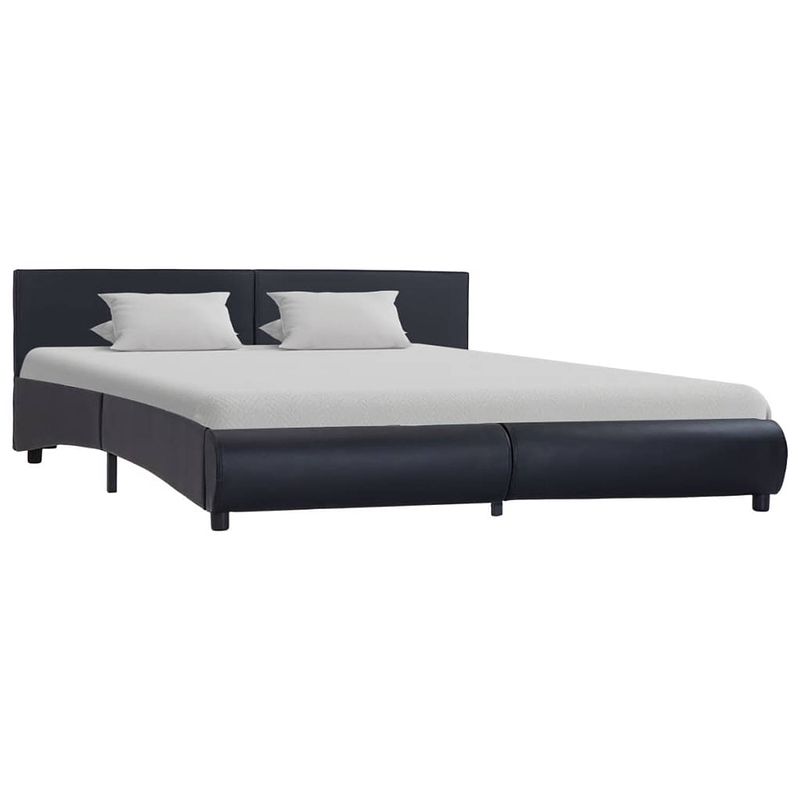 Foto van The living store bedframe - kunstleren bekleding - 217 x 184 x 65 cm - zwart - geschikt voor matras 180 x 200 cm -