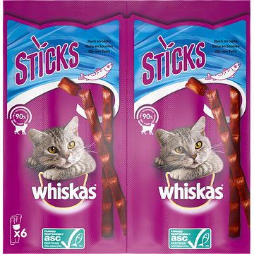 Foto van Whiskas sticks zalm kattensnack 6 stuks bij jumbo