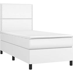 Foto van The living store boxspring bed - wit - kunstleer - 203x80x118/128 cm - verstelbaar hoofdbord