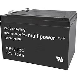 Foto van Multipower pb-12-15 loodaccu 12 v 15 ah loodvlies (agm) (b x h x d) 151 x 104.5 x 99 mm kabelschoen 6.35 mm onderhoudsvrij, geringe zelfontlading