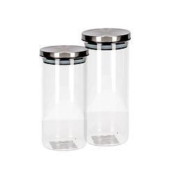 Foto van Set van 2 stuks glazen transparante voorraadbussen/voorraadpotten met deksel 1250ml/1650ml - voorraadpot