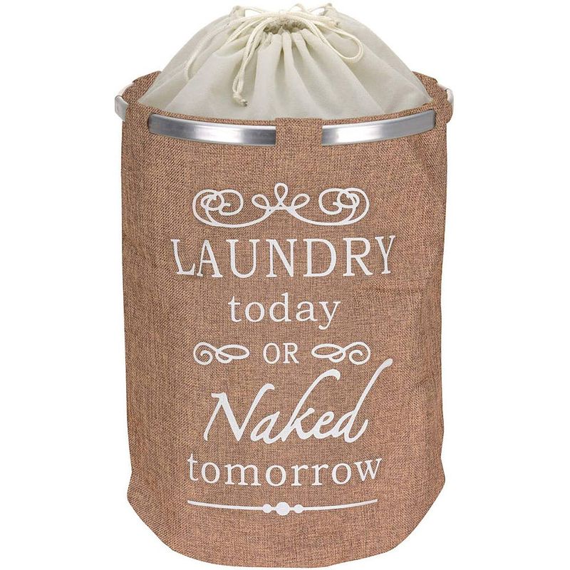 Foto van Ronde wasmand met tekst laundry today or naked tomorrow voor al uw