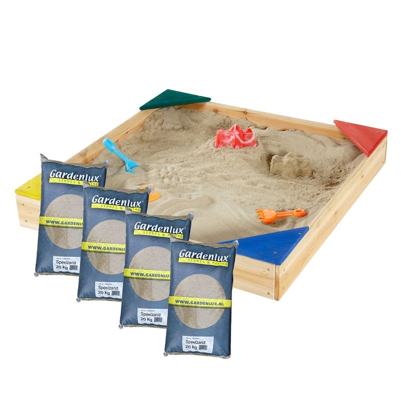 Foto van Plum zandbak - hout - naturel - inclusief afdekhoes en speelzand 80kg