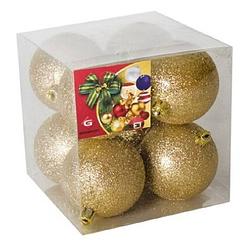 Foto van 8x stuks kerstballen goud glitters kunststof 7 cm - kerstbal
