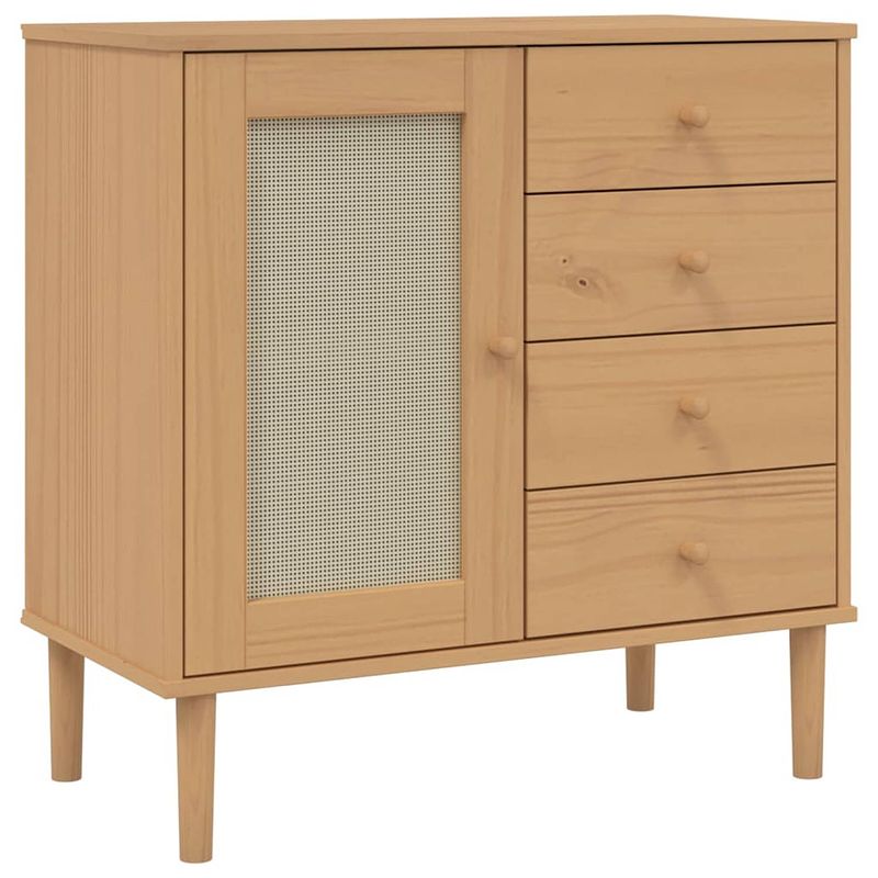 Foto van Vidaxl dressoir senja 80x40x80 cm rattan look massief grenenhout bruin