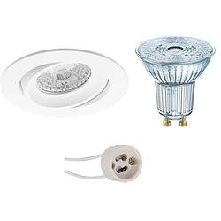 Foto van Led spot set - osram parathom par16 930 36d - pragmi delton pro - gu10 fitting - dimbaar - inbouw rond - mat wit - 5.5w