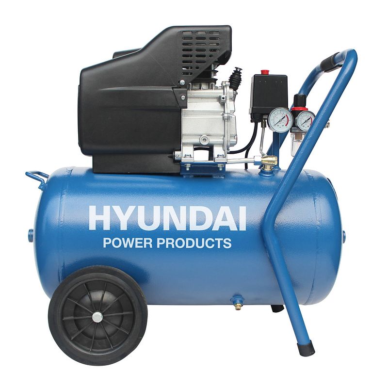 Foto van Hyundai compressor 50 liter met vochtafscheider - 8 bar - 67db - 180 liter/minuut - 2pk - 1500w