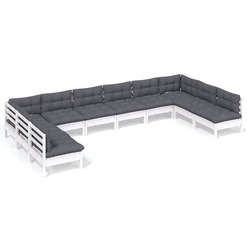 Foto van Vidaxl 10-delige loungeset met kussens massief grenenhout wit