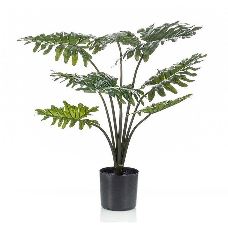 Foto van Kantoor kunstplant groene philodendron 60 cm in zwarte pot - kunstplanten