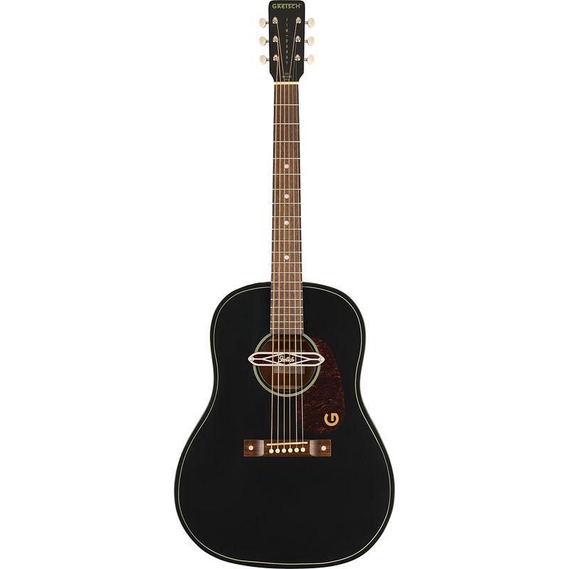 Foto van Gretsch deltoluxe dreadnought black top wn tortoiseshell pickguard elektrisch-akoestische westerngitaar