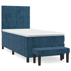 Foto van The living store boxspringbed - bed - matras - topmatras - bank - donkerblauw - 193 x 90 x 118/128 cm - fluwelen