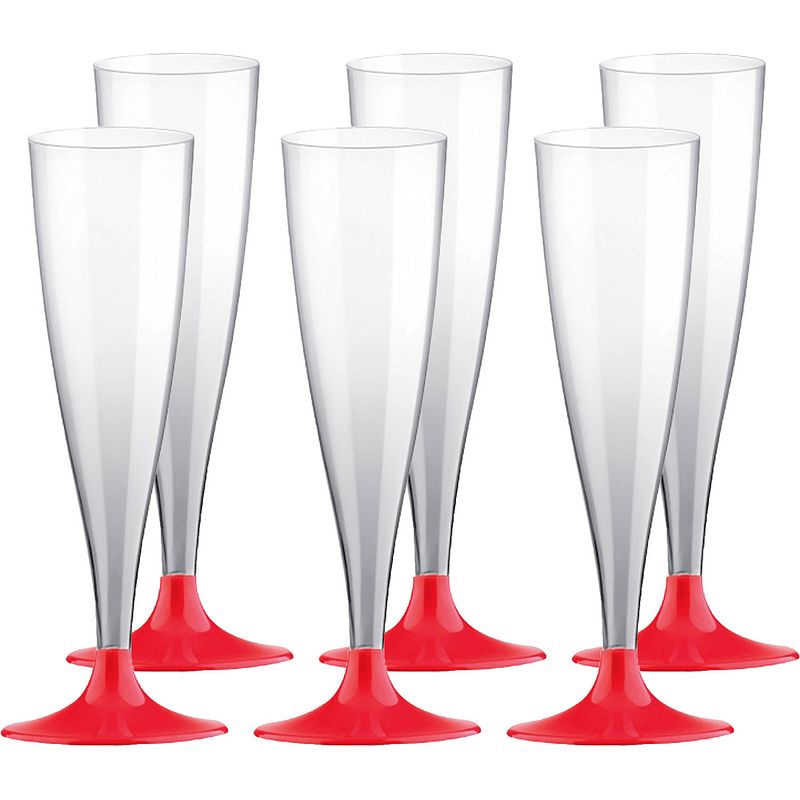 Foto van Champagneglazen - 60x - plastic - 140 ml - rood - herbruikbaar - champagneglazen