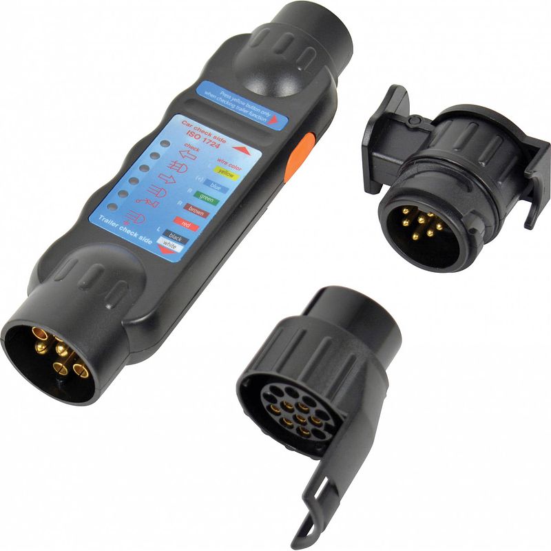 Foto van Carpoint stekkertester met 2 -adapters 7/13-polig 12 volt zwart