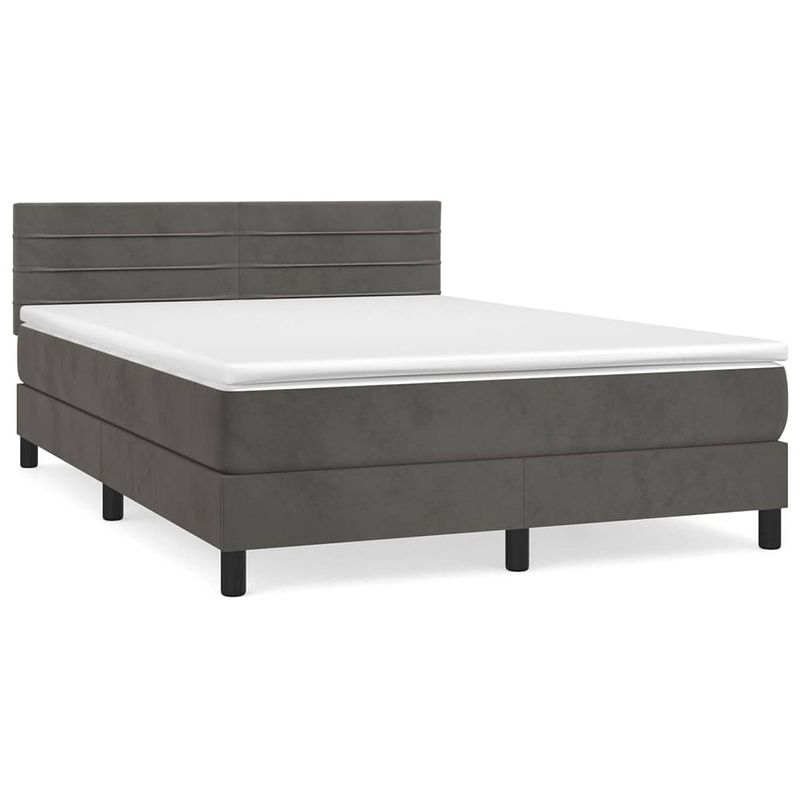 Foto van The living store boxspringbed - donkergrijs - fluweel - 140 x 200 cm - pocketvering