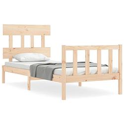 Foto van The living store bedframe - grenenhout - 205.5 x 95.5 x 81 cm - multiplex lattenbodem - functioneel hoofd- en