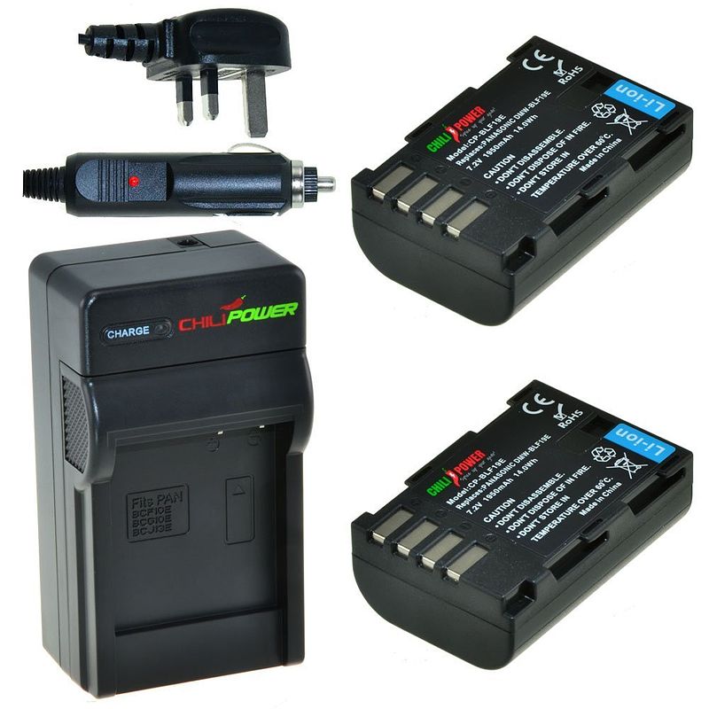 Foto van 2 x dmw-blf19 accu's voor panasonic - charger kit + car-charger - uk version