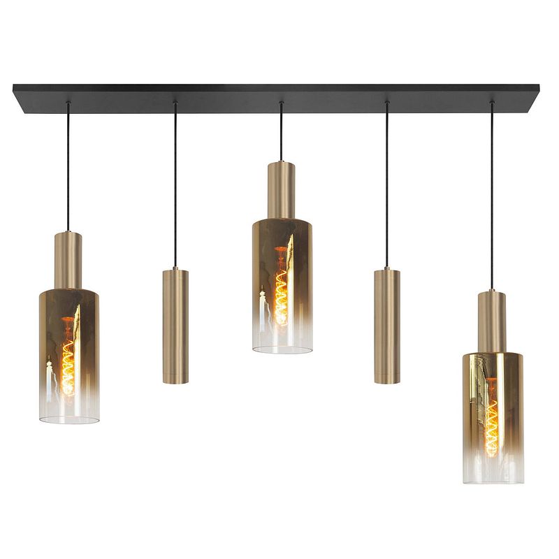 Foto van Highlight hanglamp perugia 3+2 lichts l 120 cm zwart goud