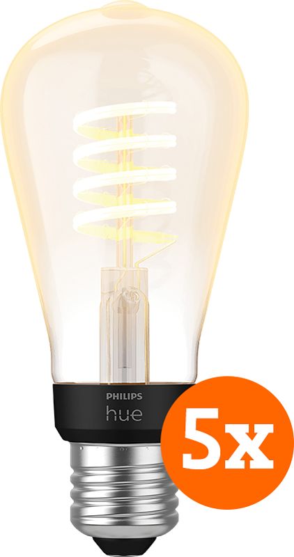 Foto van Philips hue filamentlamp white ambiance edison e27 5-pack