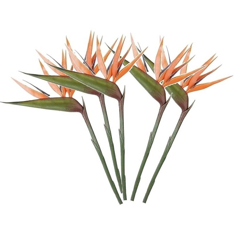 Foto van 5x oranje strelitzia/paradijsvogelbloem kunstbloemen 90 cm - kunstbloemen