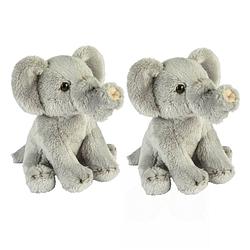 Foto van Set van 2x stuks pluche grijze olifant knuffel 15 cm speelgoed - knuffeldier