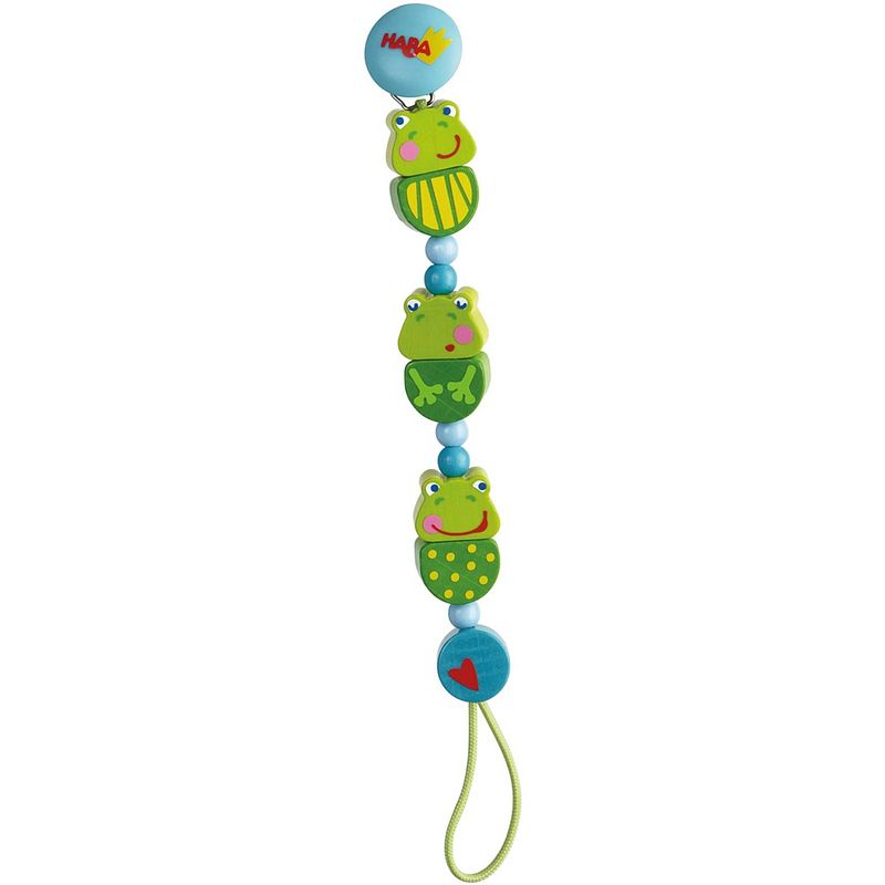 Foto van Haba houten fopspeenketting kikkerconcert 22 cm groen/blauw