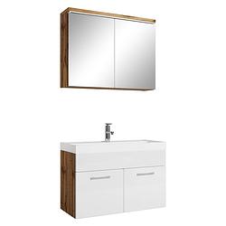 Foto van Badplaats badkamermeubel paso 02 80cm met spiegelkast - eiken met hoogglans wit
