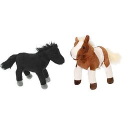 Foto van Set van 2x stuks pluche dieren paarden knuffels 25 cm - knuffel boederijdieren