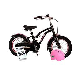 Foto van Volare kinderfiets miracle cruiser - 14 inch - mat zwart - met fietshelm en accessoires