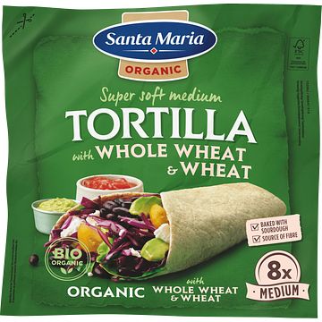 Foto van Santa maria organic super soft medium tortilla with whole wheat and wheat 8 stuks 320g bij jumbo