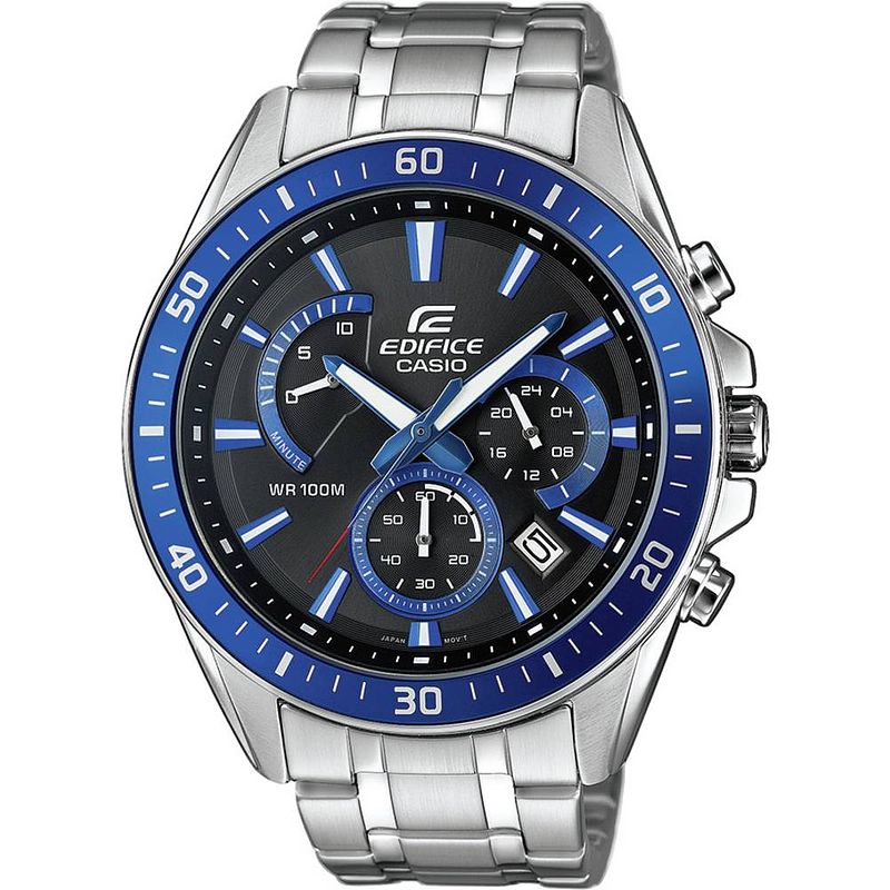 Foto van Casio chronograaf horloge efr-552d-1a2vuef (l x b x h) 53 x 47 x 12.3 mm zilver-blauw materiaal (behuizing): rvs materiaal (armband): rvs