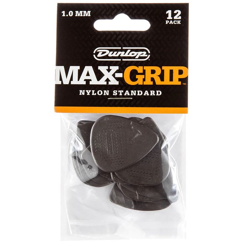 Foto van Dunlop 449p100 max-grip nylon standard pick 1.0 mm plectrum set 12 stuks