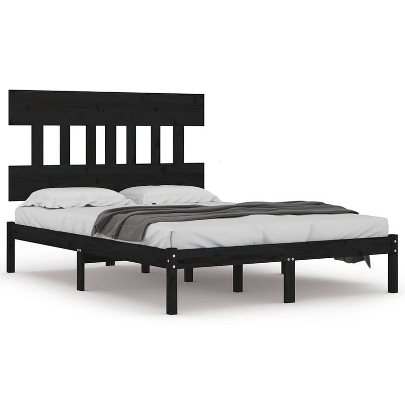 Foto van Vidaxl bedframe massief hout zwart 120x190 cm 4ft small double